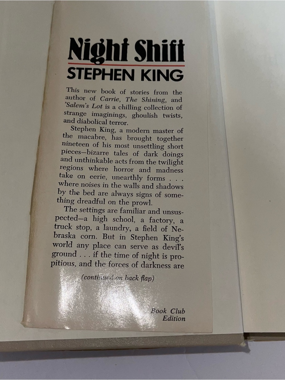 Stephen King Night Shift Hardcover with DJ Book Club Edition Vintage 1978 - Picture 3 of 9